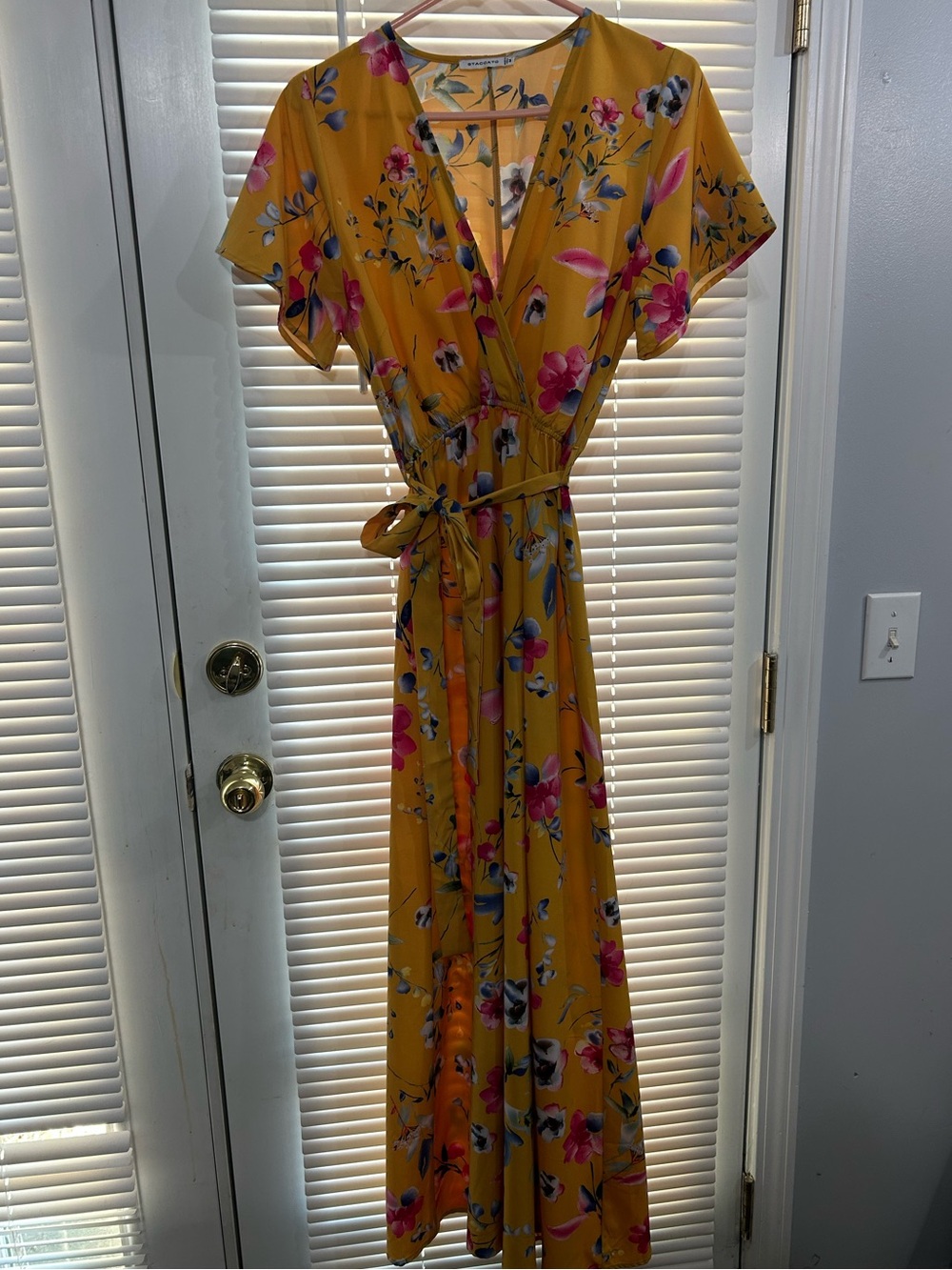 Staccato Mustard Yellow Floral Wrap Maxi Dress